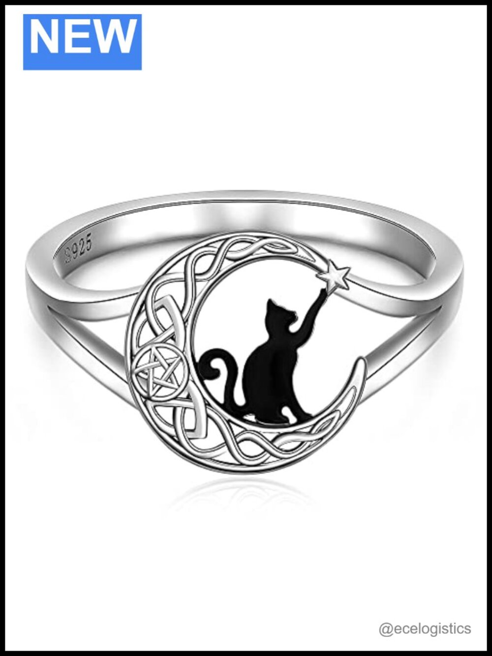S925 Sterling Silver Cat Moon Ring Thumb Statement Jewelry Gift for Women